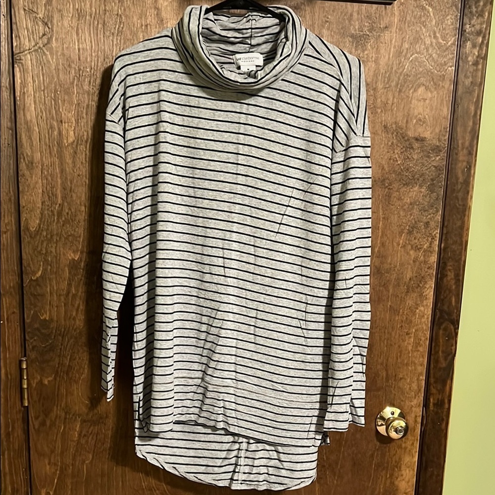 Liz Claiborne Striped Gray Turtleneck Top